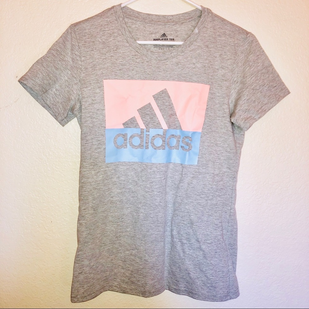 ADIDAS Moto block logo grey tee shirt small NWOT